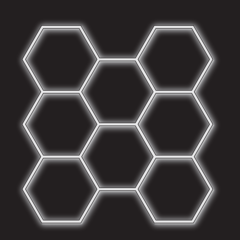 8 x Hexagon LED Light Kit - Cool White, Black Finish (black background)