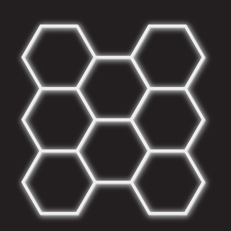 8 x Hexagon LED Light Kit - Cool White, White Finish (black background)