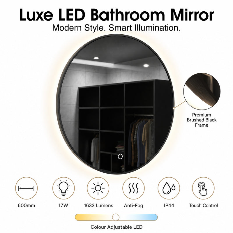 Simple Lighting - LUXE600-OBB - Infographics - Luxe LED Bathroom Mirrors
