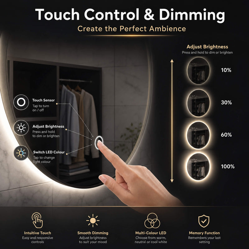 Simple Lighting - LUXE600-OBB - Infographics - Touch Control and Dimming