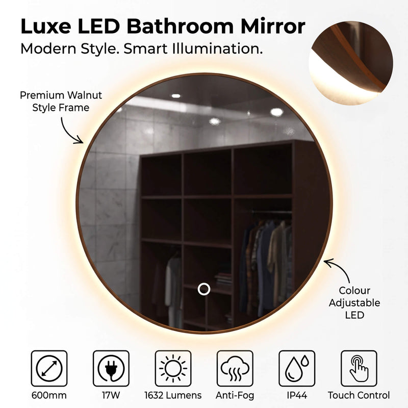 Simple Lighting - LUXE600-WN - Infographics - Luxe LED Bathroom Mirror
