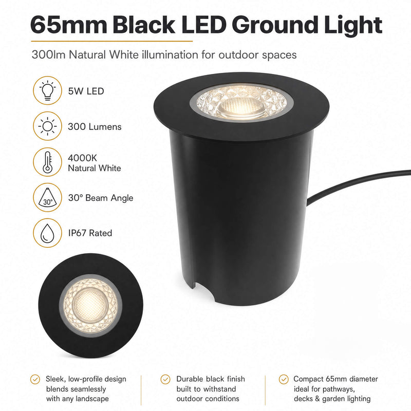 Simple Lighting - OD-112-NW - Infographics - 65mm Black LED Ground Light