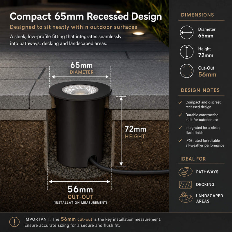 Simple Lighting - OD-112-NW - Infographics - Compact 65mm Recessed Design