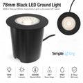 Simple Lighting - OD-114-NW - Infographics - 78mm Black LED Ground Light