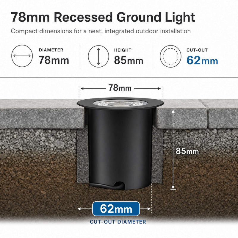 Simple Lighting - OD-114-NW - Infographics - 78mm Recessed Ground Light