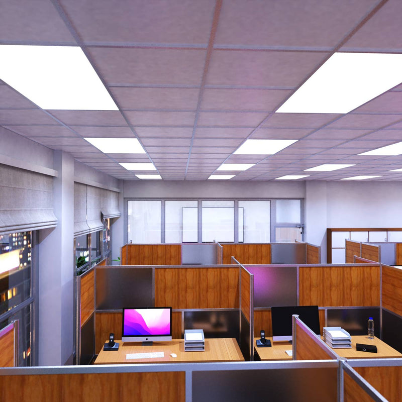 Simple Lighting - Pan 1260 LED Panel Light - An office with multiple cubicles illuminated by cool white LED panels.