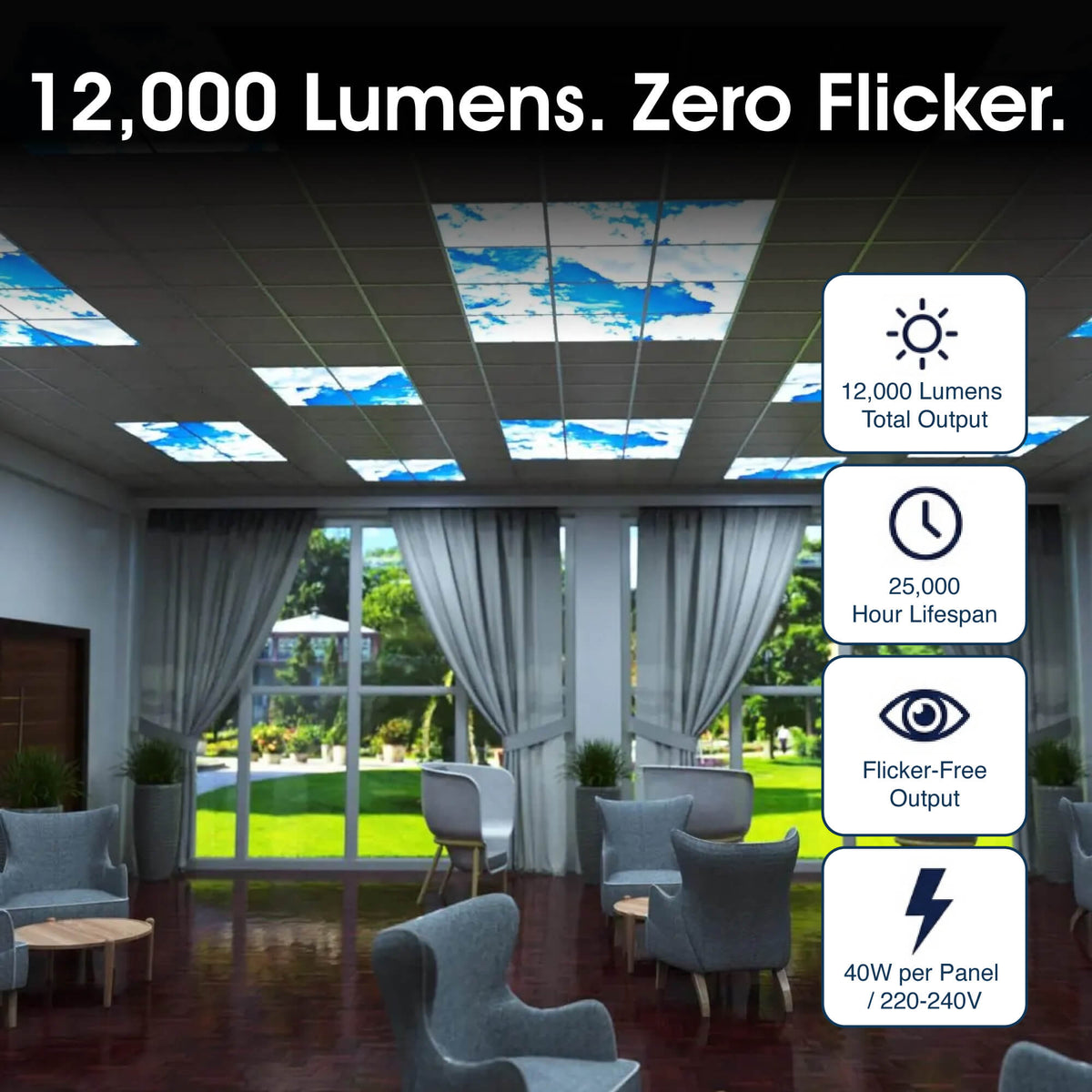 Effect Led Panel Sky Effect LED Panel Lights - Set of 6, 595x595mm | Simple Lighting