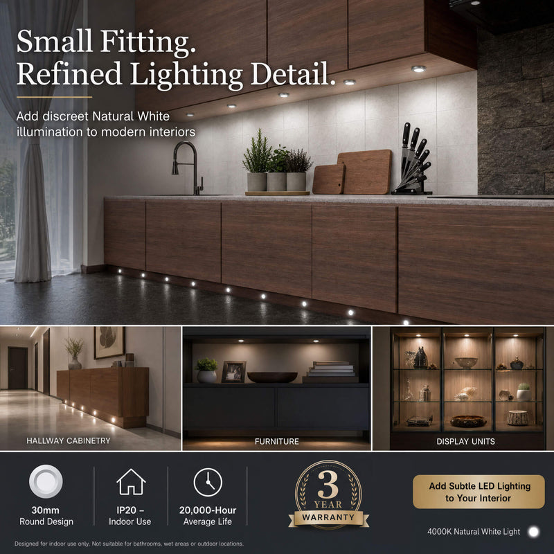 Simple Lighting - PL-1W-4000K - Infographics - Small Fitting. Refined Lighting Detail