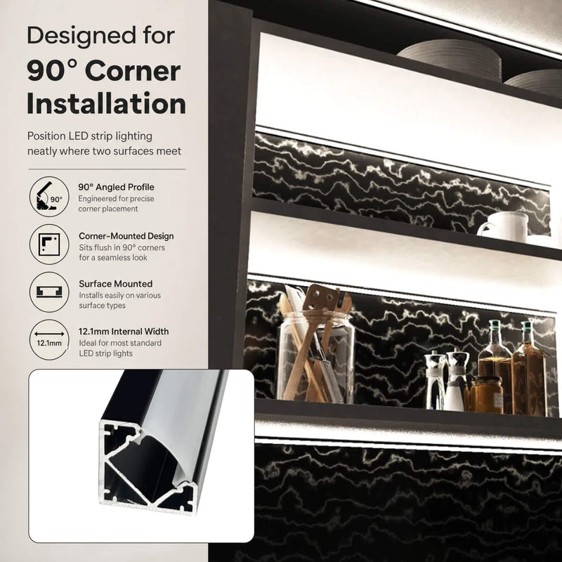 Simple Lighting - PRO-COR-B1-15MM-2M - Infographics - Designed for 90 Degrees Corner Installation