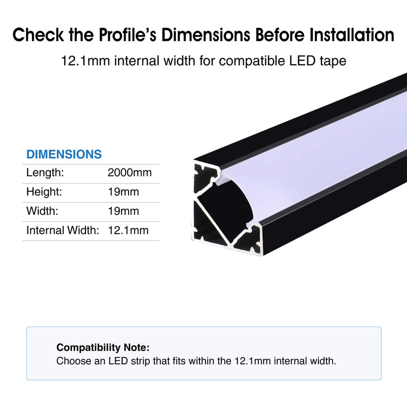 Simple Lighting - PRO-COR-B1-15MM-2M - Infographics - Check the Profile's Dimensions Before Installation
