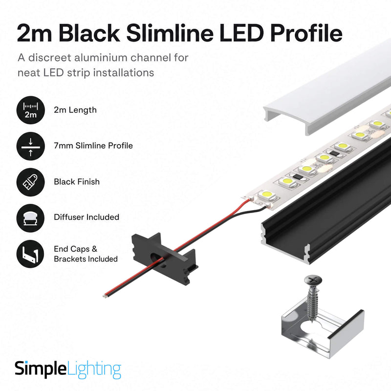 Simple Lighting - PRO-SUR-B1-7MM-2M - Infographics - 2m Black Slimline LED Profile