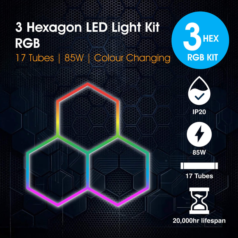 Lighteez - LTZ-HEX-3S-RGB - Infographics - 3 Hexagon LED Light Kit RGB