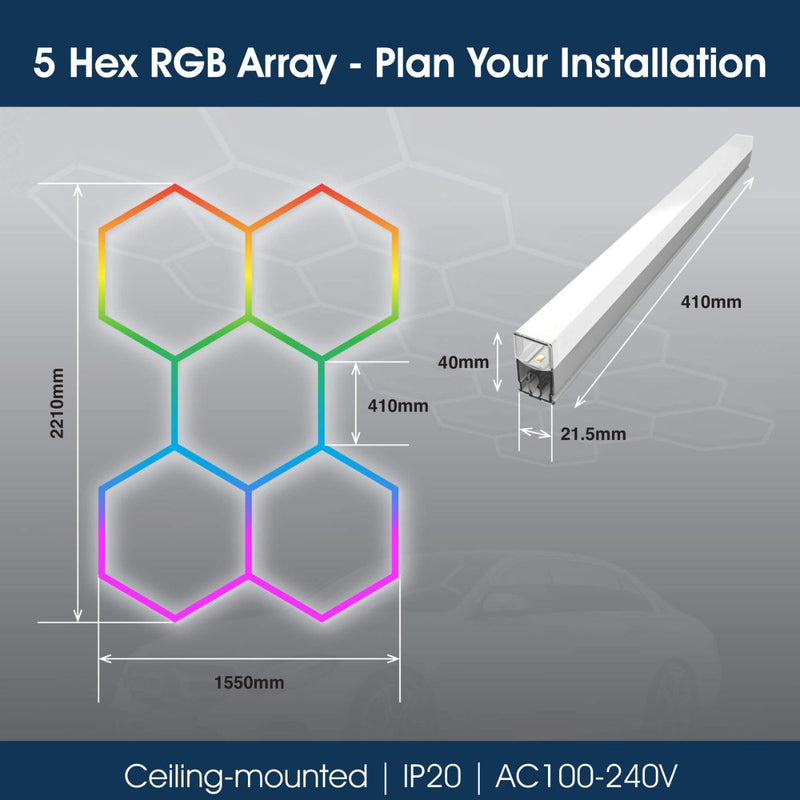 Lighteez - LTZ-HEX-5S-RGB - Infographics - 5 Hex RGB Array - Plan Your Installation