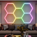 Hexagon LED Light Kit - RGB, White Finish (in action) - Living Room