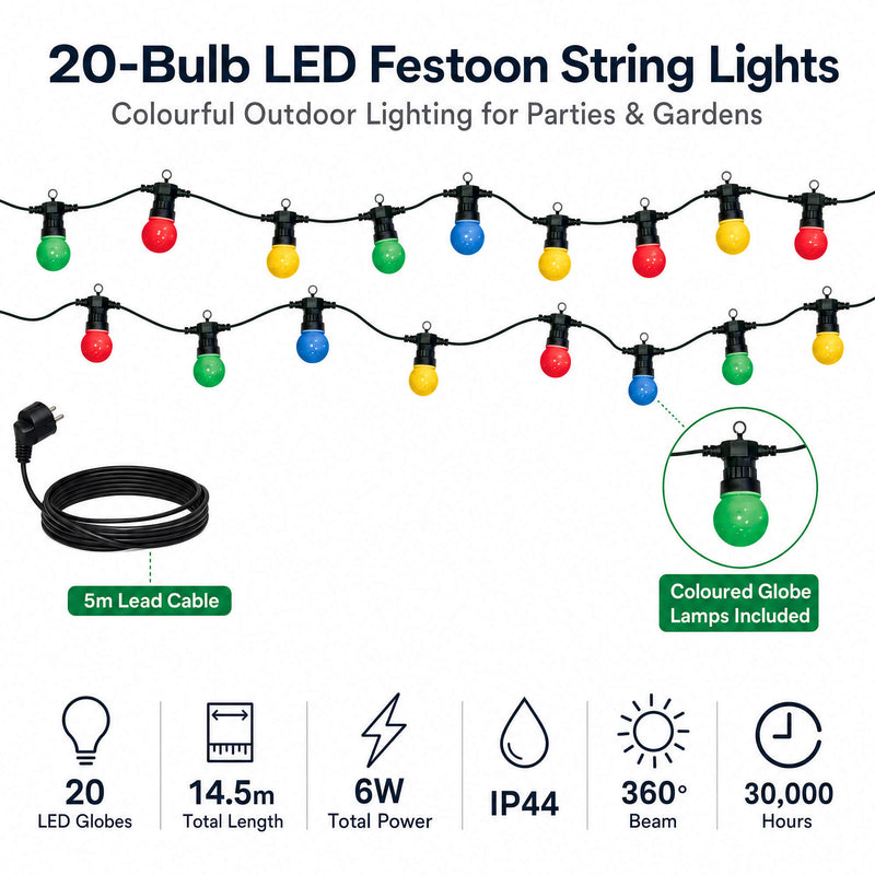 Simple Lighting - S8894 - Infographics - 20-Bulb LED Festoon String Lights
