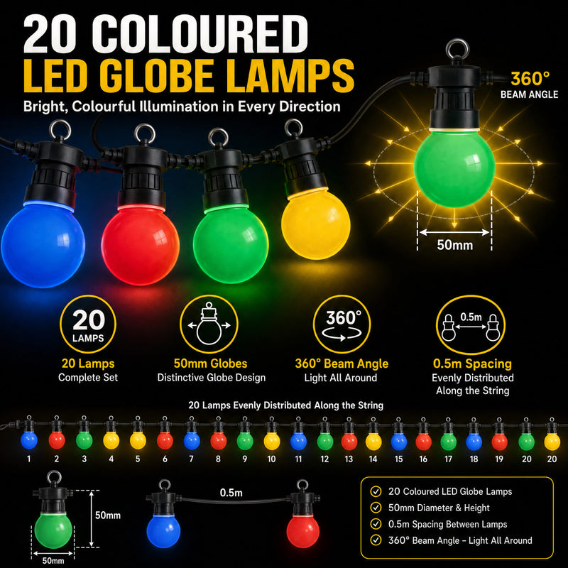 Simple Lighting - S8894 - Infographics - 20 Coloured LED Globe Lamps