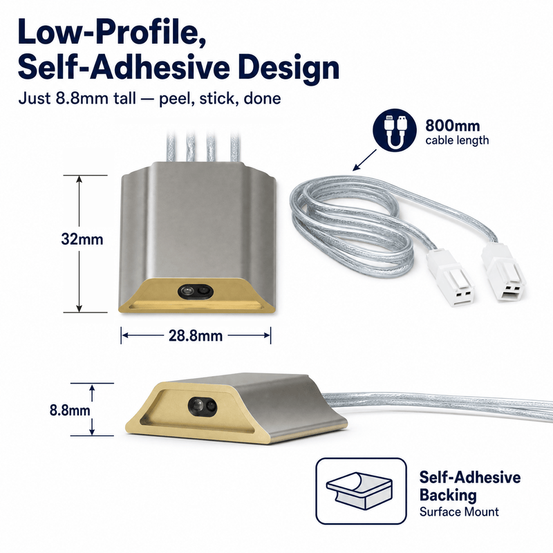 Simple Lighting - SEN-1224-SD - Infographics - Low-Profile, Self-Adhesive Design