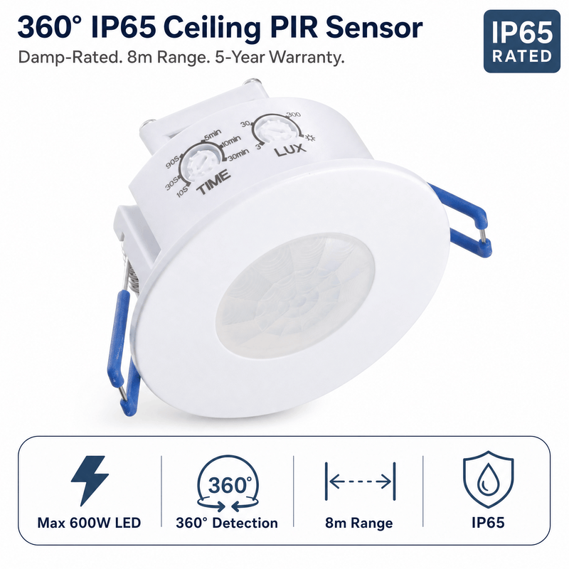 Simple Lighting - SEN-IR-W41 - Infographics - 360 IP65 Ceiling PIR Sensor