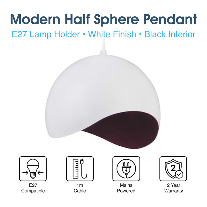 Simple Lighting - SKD-P012-WHITE - Infographics - Modern Half Sphere Pendant