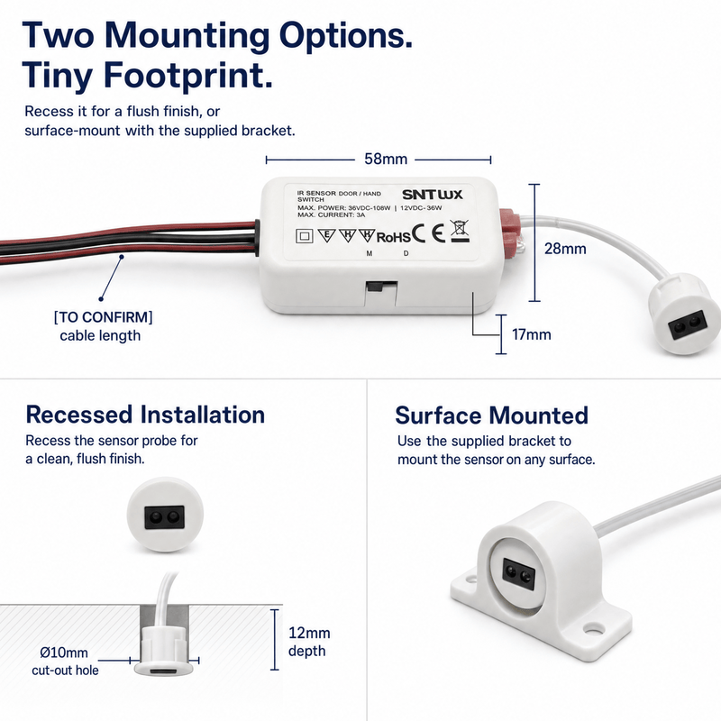 Simple Lighting - SY8814 - Infographics - Two Mounting Options. Tiny Footprint