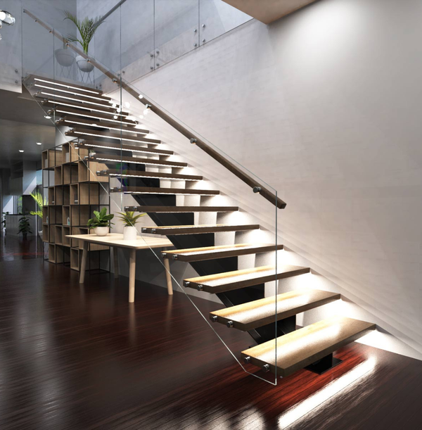 Modern Staircase lit with LED Stair Lights in a ambient 4000K Natural White colour