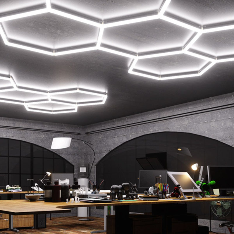 1 x Hexagon LED Light Kit - Cool White, White Finish (in action) - Studio