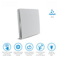 Wireless Kinetic Light Switch - 1 Gang, No Battery No Wiring, Silver, IP65, icons showing how product works