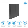 Wireless Kinetic Light Switch - 2 Gang, No Battery No Wiring, Black, IP65, icons showing how product works