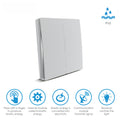 Wireless Kinetic Light Switch - 2 Gang, No Battery No Wiring, Silver, IP65, icons showing how product works