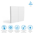Wireless Kinetic Light Switch - 2 Gang, No Battery No Wiring, White, IP65, icons showing how product works