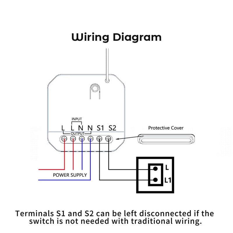 Mini Kinetic Switch Receiver - 1A Dimmable WiFi, Alexa & Google Compatible (wiring diagram)