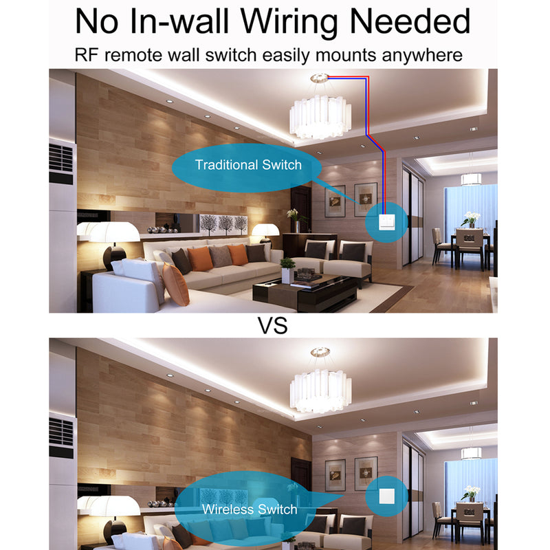 Wireless Kinetic Switch Kit - 1 Gang Switch & 5A Non-Dimmable Receiver (no in-wall wiring needed)