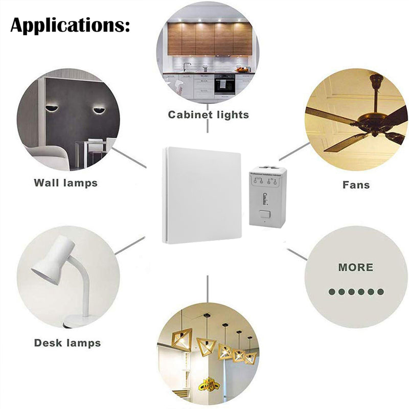 Wireless Kinetic Switch Kit - 1 Gang Switch & 1.5A Dimmable WiFi Receiver (applications)