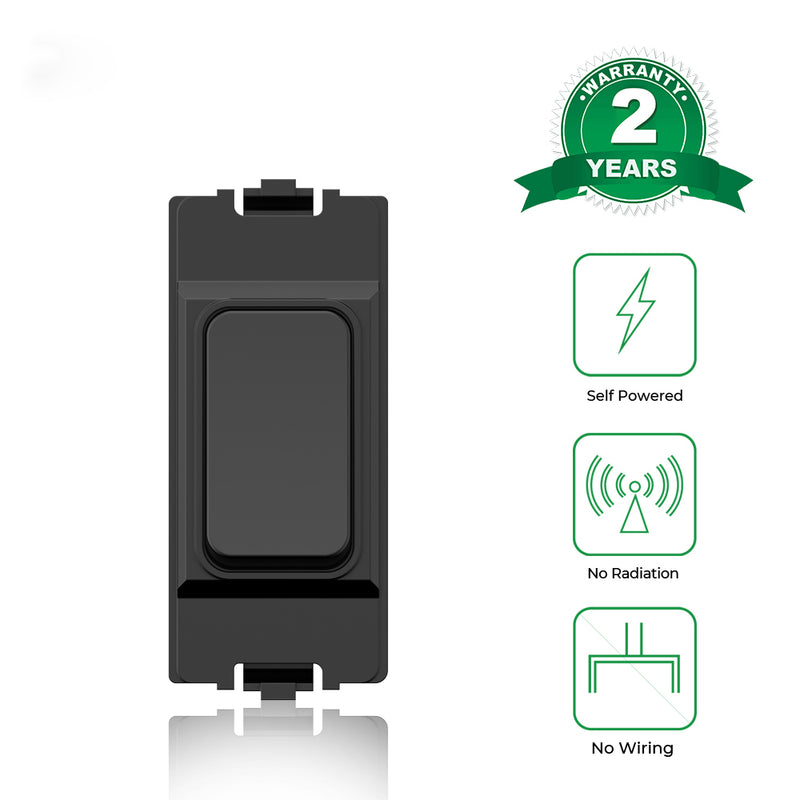 Kinetic Grid Switch - 1 Gang Wireless, Fits MK Grid Plates, black (self-powered, no radiation, no wiring)