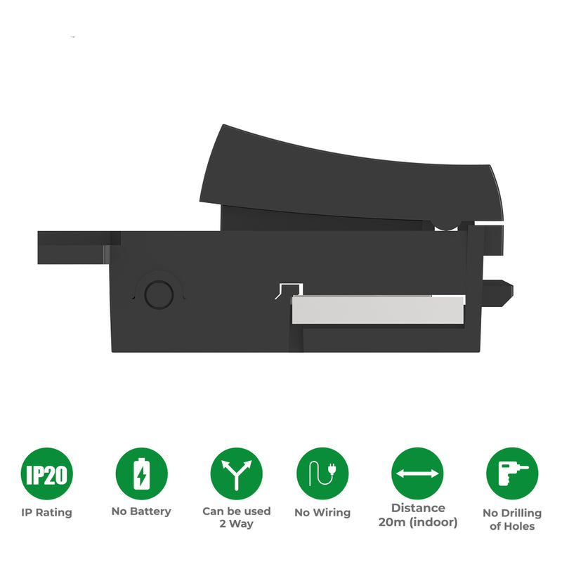 Kinetic Grid Switch - 1 Gang Wireless, Fits Standard Mini Grid Plates, Black (icons showing features)