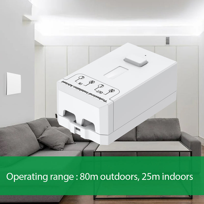 Kinetic Switch Receiver - 1A Dimmable, 433MHz RF (showing control distance)