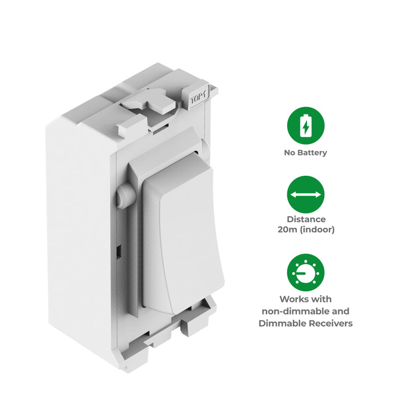 Kinetic Grid Switch - 1 Gang Wireless, Fits BG Grid Plates, White (icon with features)