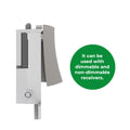 Kinetic Grid Switch - 1 Gang Wireless, Fits Standard Mini Grid Plates, Satin Chrome (with icon showing compatibility with dimmable and non-dimmable receivers)