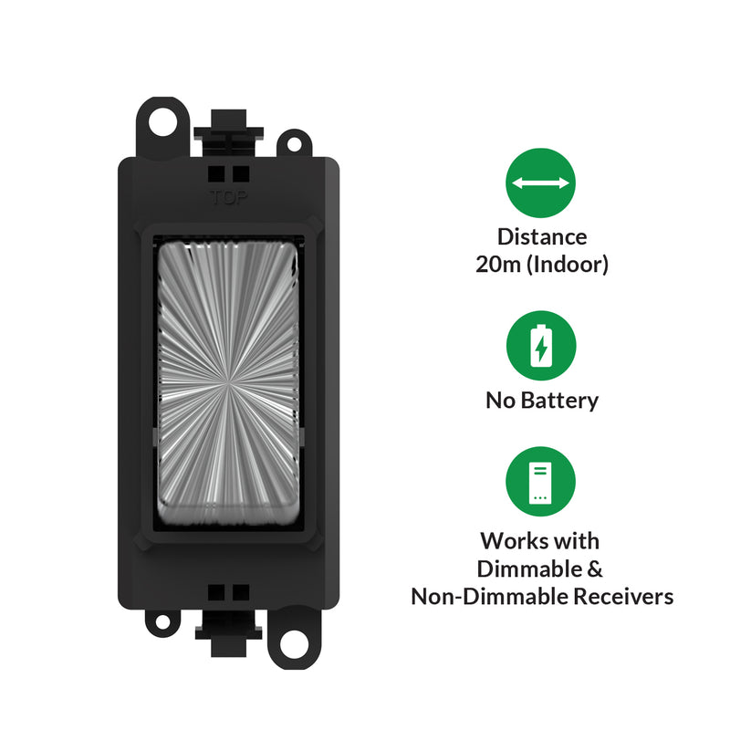 Kinetic Grid Switch - 1 Gang Wireless, Satin Chrome PRO Range (icons with features)