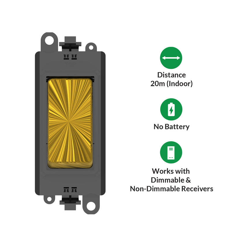 Kinetic Grid Switch - 1 Gang Wireless, Antique Brass PRO Range (icons with features)