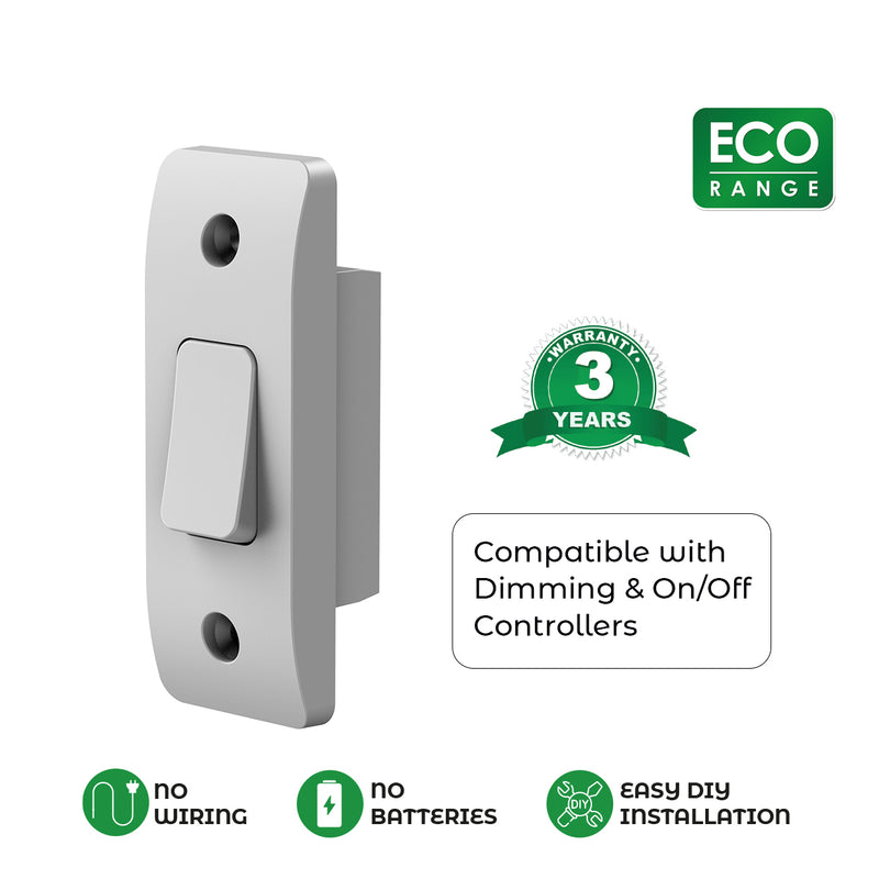 Kinetic Grid Switch - 1 Gang Wireless, Architrave Switch, White (icons with features)