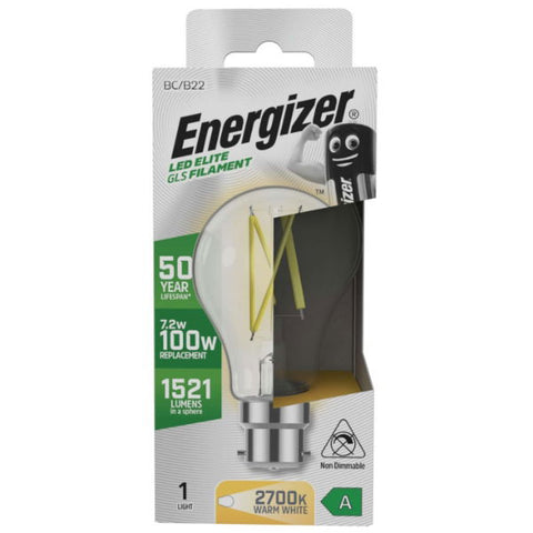 7.2w B22 LED filament bulb, 2700K