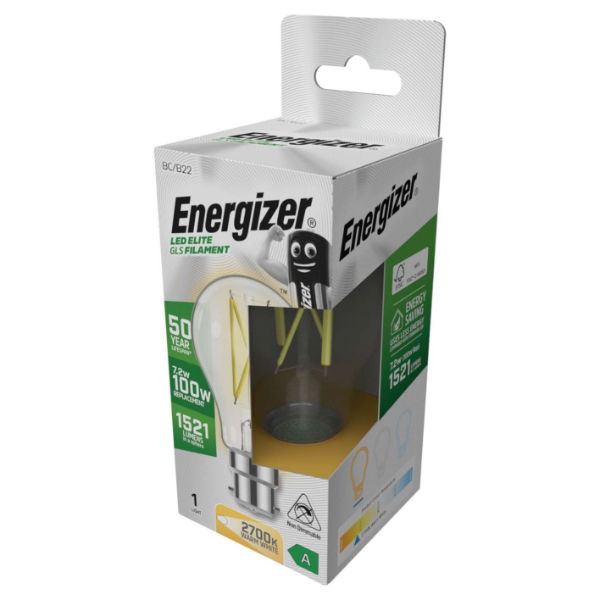 7.2w B22 LED filament bulb, 2700K side