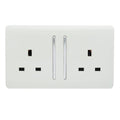 two sockets and two switches on a white faceplate