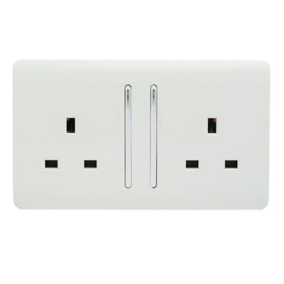 Trendi 2 Gang Artistic Modern Glossy Screwless 13 Amp Plug Socket, White