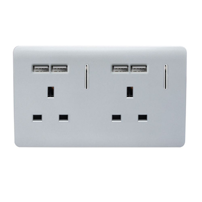 silver panel with 4 USB ports and 2 sockets 