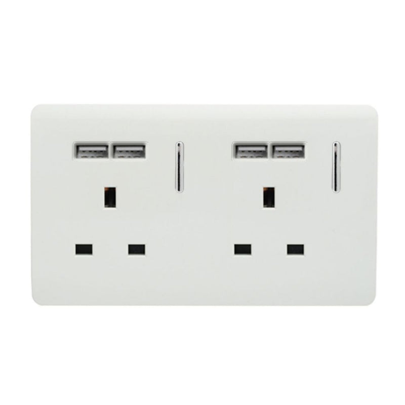 white socket with 4 USB ports and 2 sockets