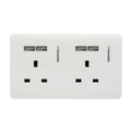 white socket with 4 USB ports and 2 sockets