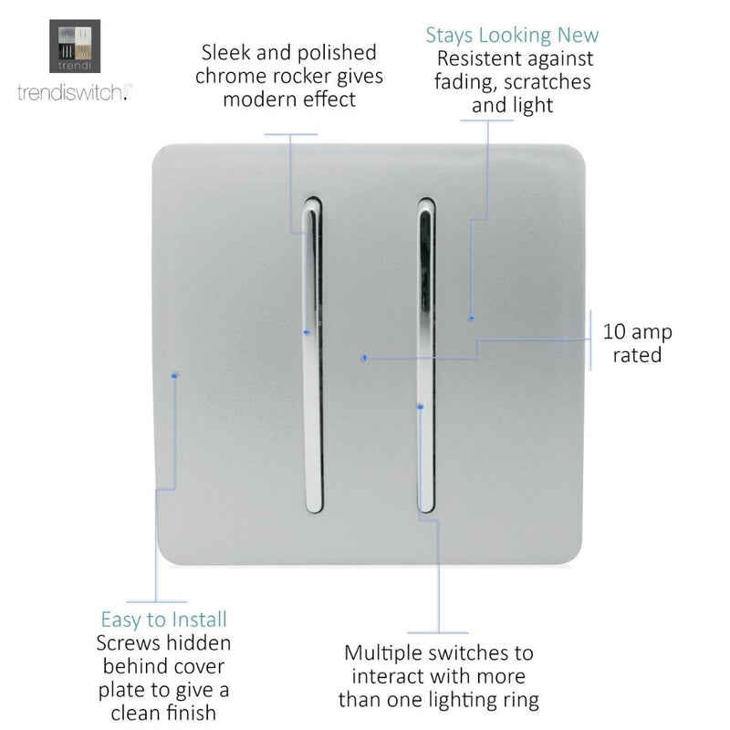 2 gang light switch in silver with details