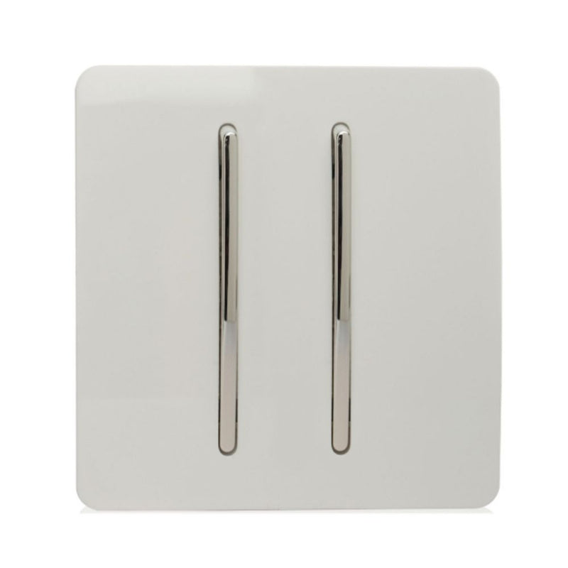 Trendi 2 Gang 2 Way Artistic Modern Glossy Screwless 10 Amp Rocker Light Switch White